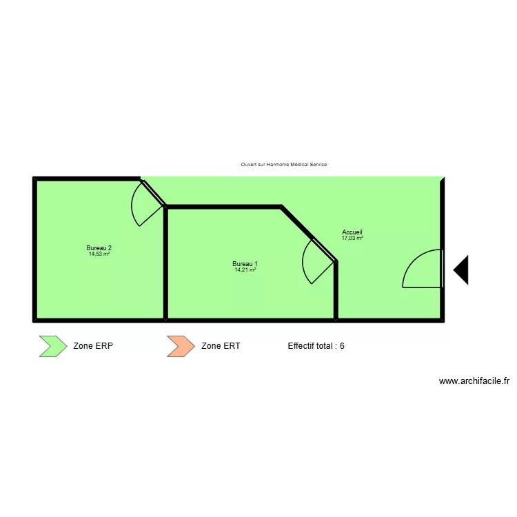Carcassonne - ERP. Plan de 3  et 46 m²