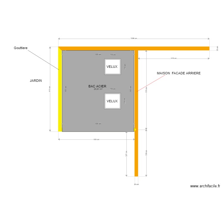 toiture projet mouvaux . Plan de 1 pièce et 30 m2