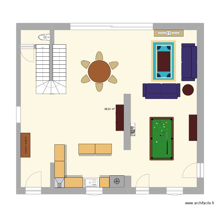 sejour 1 lapeurusse. Plan de 1 pièce et 100 m2