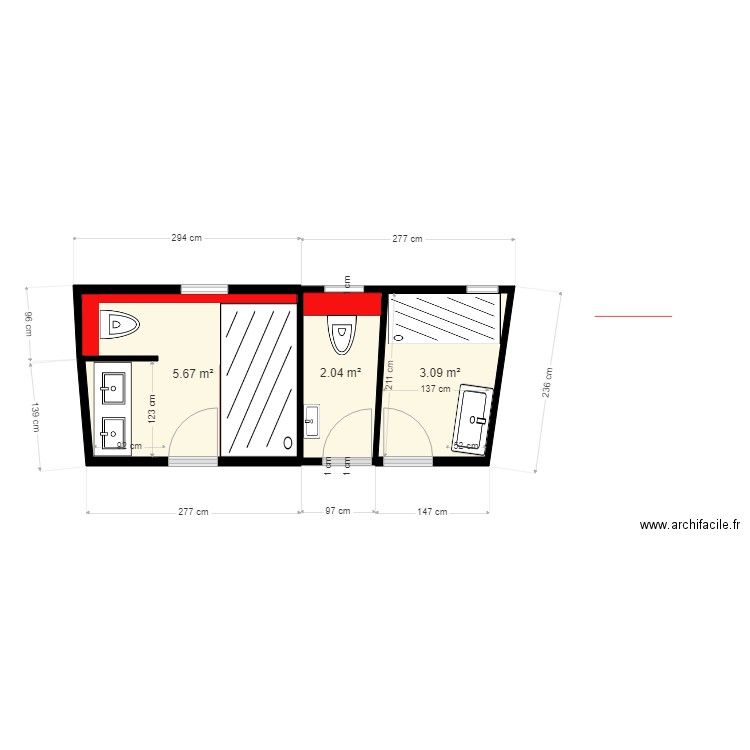 SDB MANDELIEU MODIFS v3. Plan de 3 pièces et 11 m2