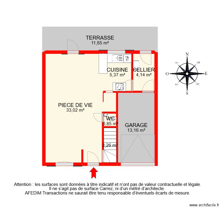 BI 9418 RDC. Plan de 7 pièces et 70 m2