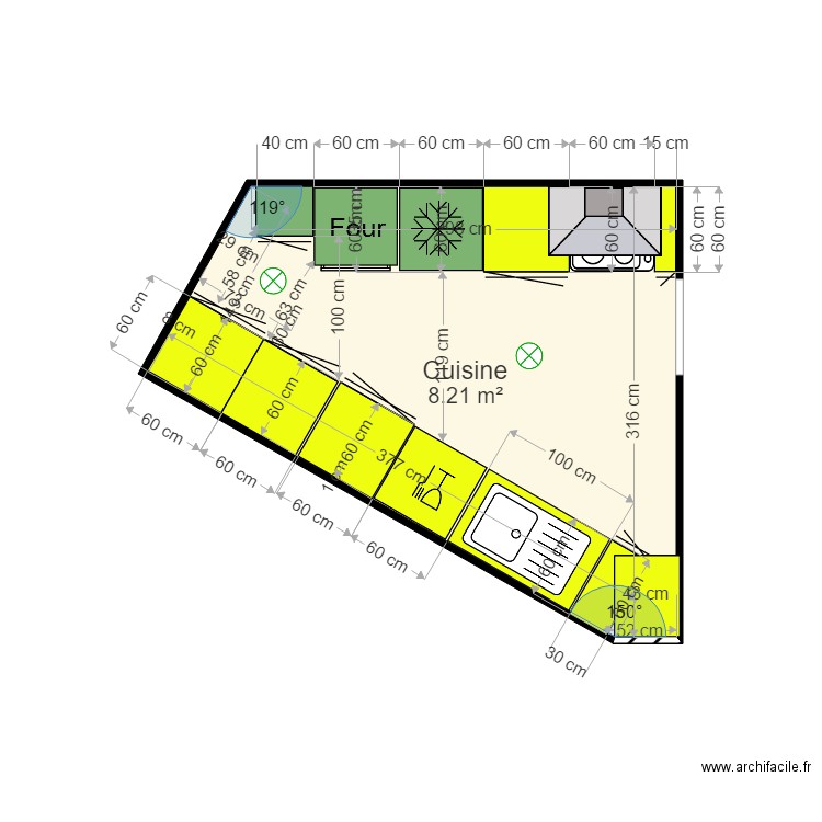 ETOILE cuisine  meublée 6. Plan de 1 pièce et 8 m2