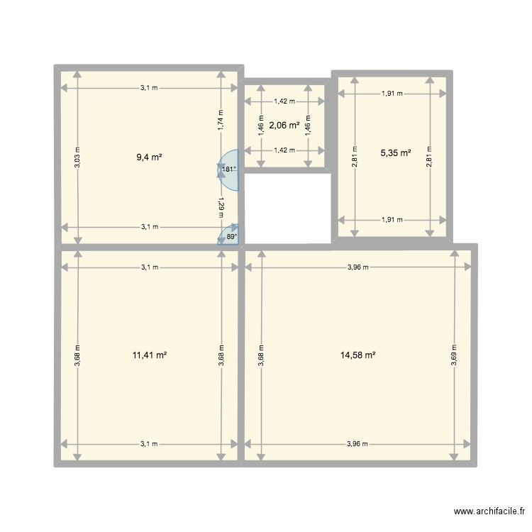 nuances vias . Plan de 5 pièces et 43 m2