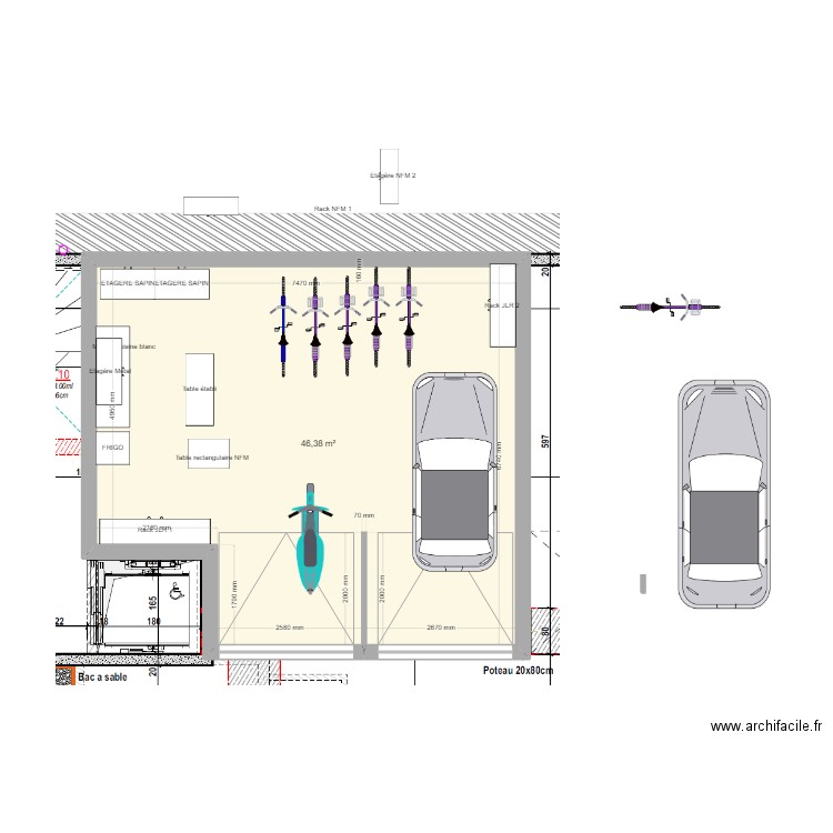 Gleizé Garage 61-62 Dec 23. Plan de 1 pièce et 46 m2