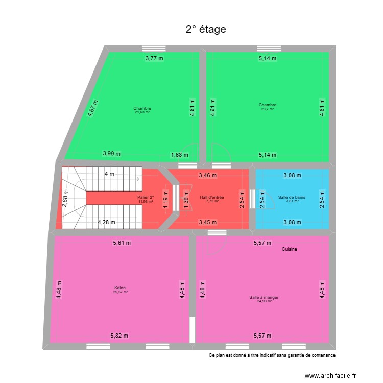 2° étage ponjt. Plan de 7 pièces et 123 m2