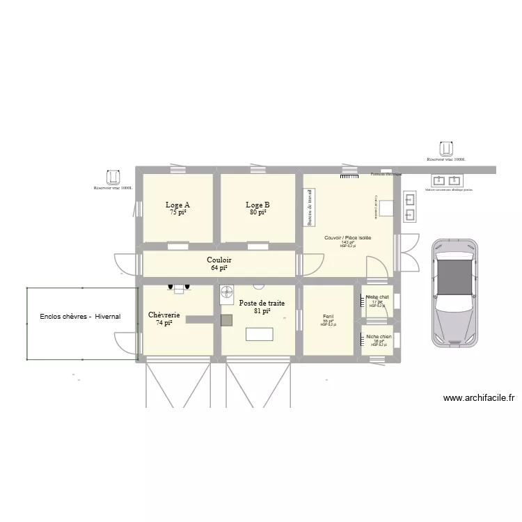 Grande B&eacute;gin V1.1. Plan de 9  et 56 m²