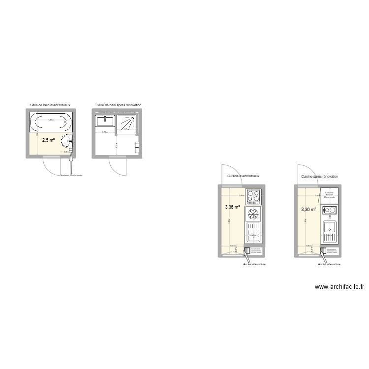 Feix. Plan de 3 pièces et 9 m2