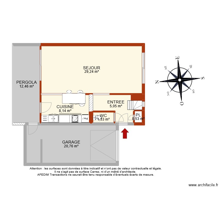 BI 8642 RDC. Plan de 9 pièces et 78 m2