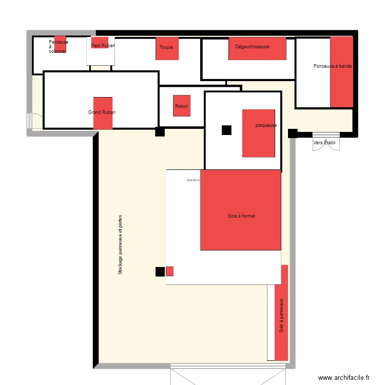 Atelier menuiserie. Plan de 1 pièce et 205 m2