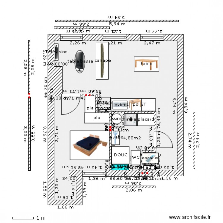 miraille 2) etage cote cour renove 2° VERS  3 AVEC MEUBLE FORM T2 herve bis. Plan de 0 pièce et 0 m2