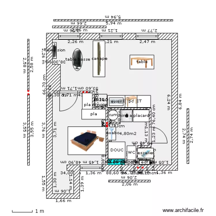 miraille 2) etage cote cour renove 2&deg; VERS  3 AVEC MEUBLE FORM T2 herve bis. Plan de 