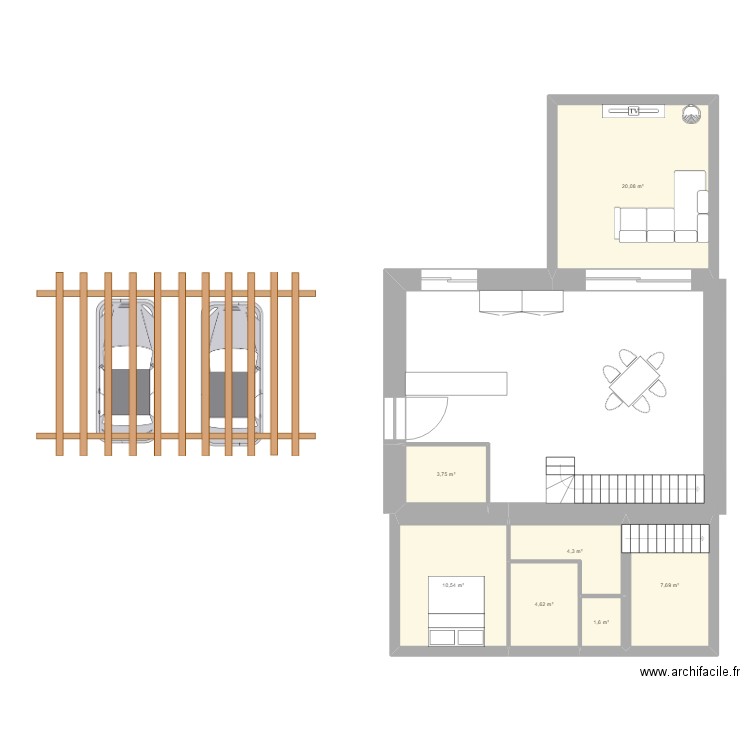 cox. Plan de 7 pièces et 53 m2