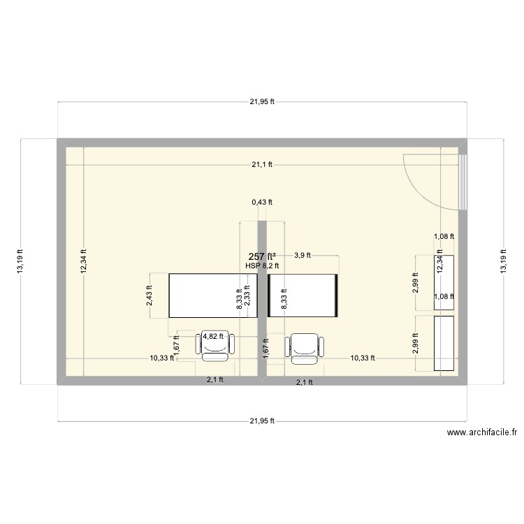 Office Layout. Plan de 1 pièce et 24 m2