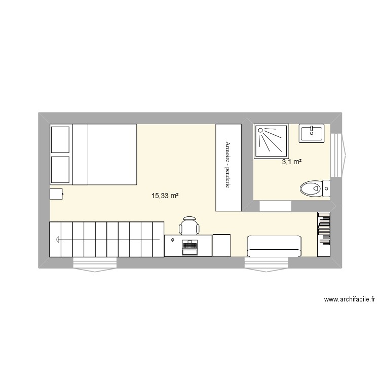 chambre haut. Plan de 2 pièces et 18 m2
