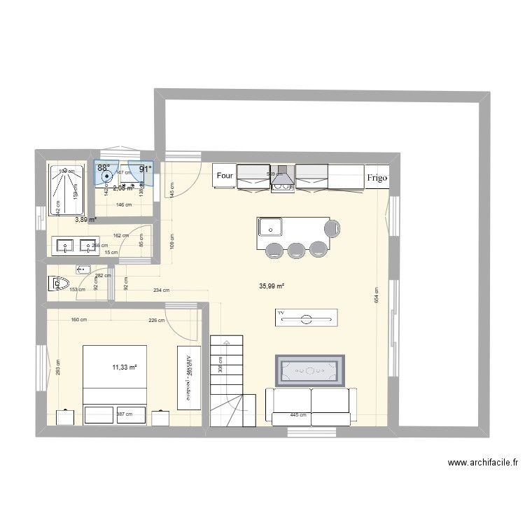 brindeau 4. Plan de 4 pièces et 53 m2