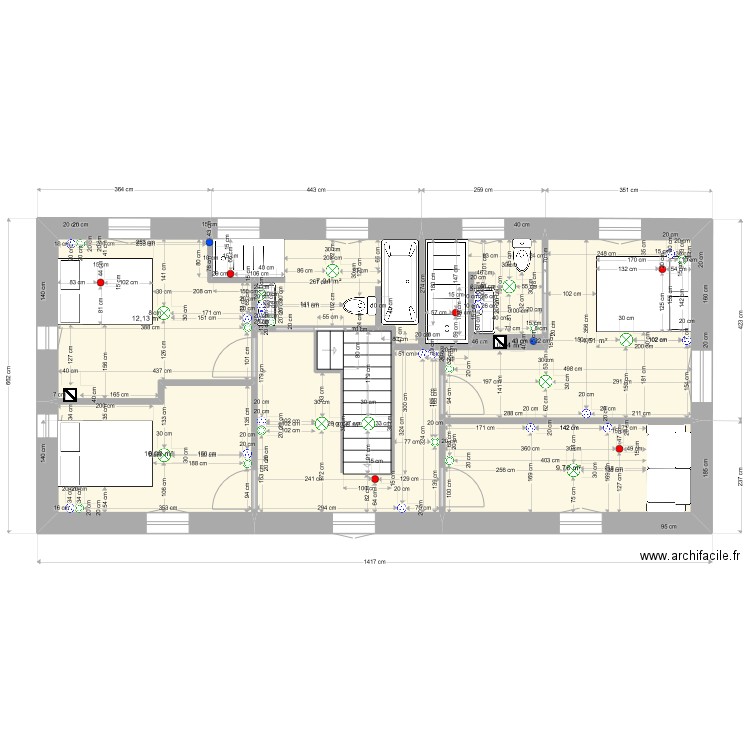 Piécourt Etage v5. Plan de 8 pièces et 73 m2