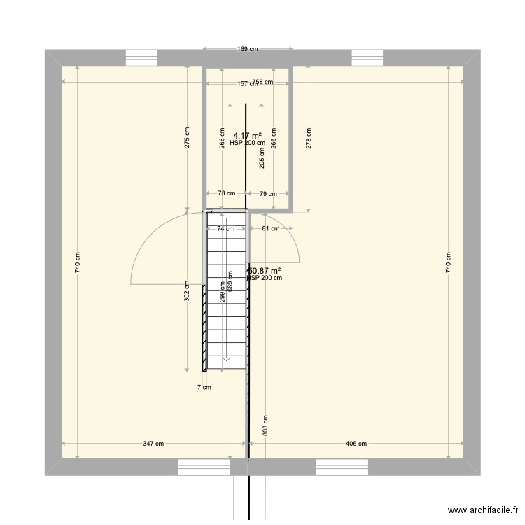 2ème étage Elec. Plan de 2 pièces et 55 m2