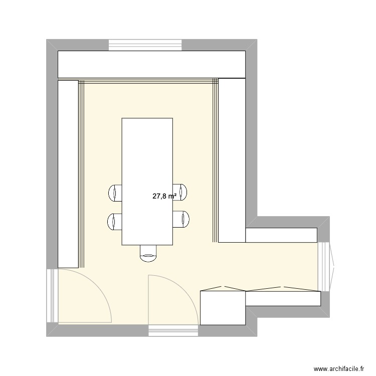 cuisine Airon table fenêtre. Plan de 1 pièce et 28 m2