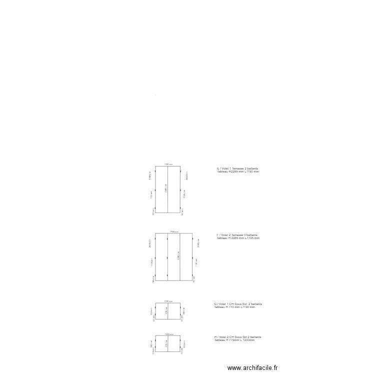 Dimensions volets 2. Plan de 0 pièce et 0 m2