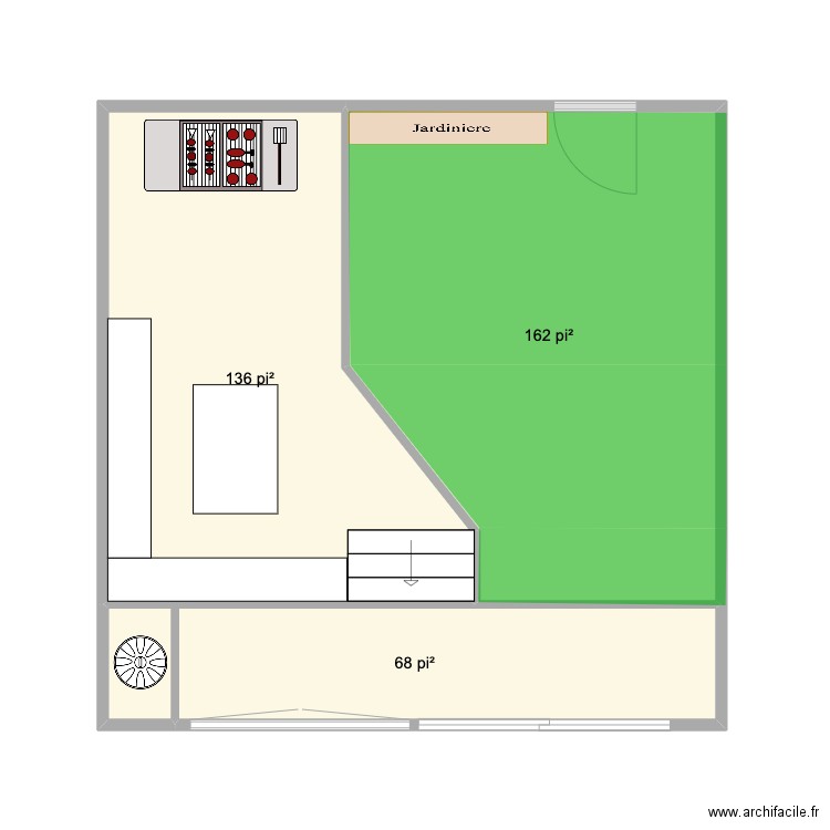 Jardin. Plan de 3 pièces et 34 m2