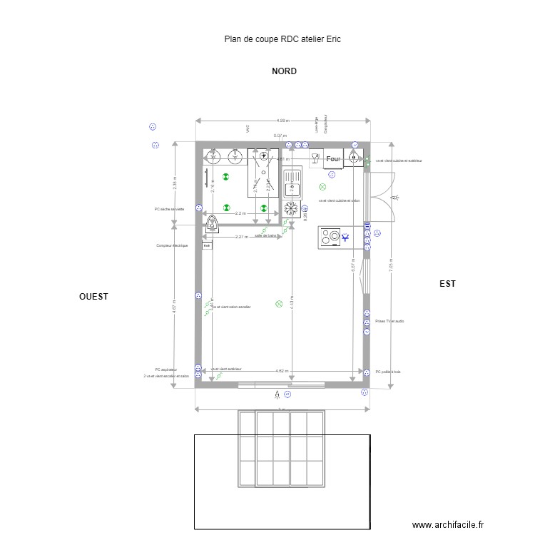 Electricité RDC . Plan de 1 pièce et 30 m2