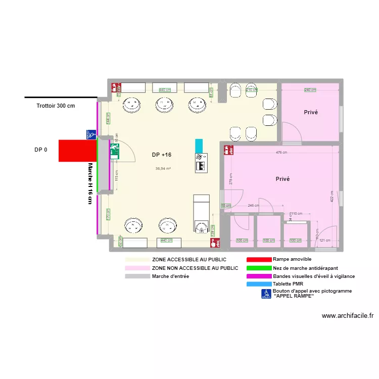 BARBER SHOP DE LA GARE apr&egrave;s travaux. Plan de 