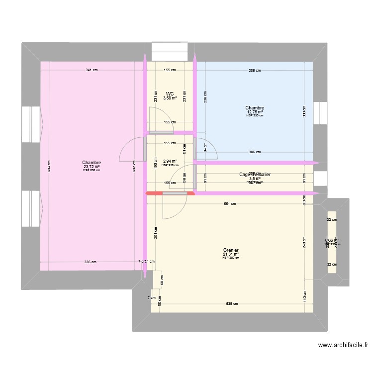 Etage A1A1. Plan de 7 pièces et 68 m2