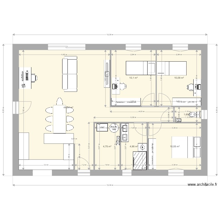 Id maison. Plan de 7 pièces et 87 m2