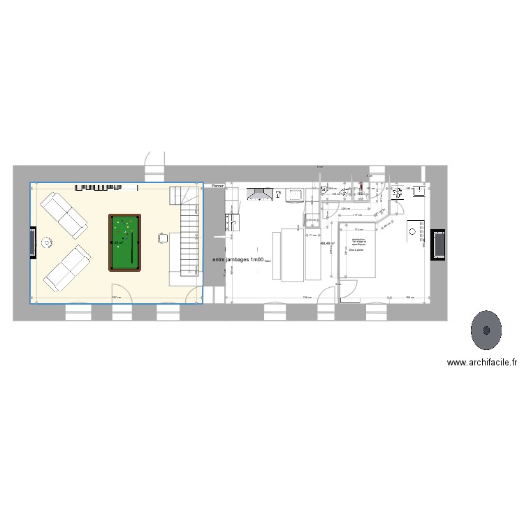 Sibinel Rez de chaussee PCBT. Plan de 2 pièces et 95 m2