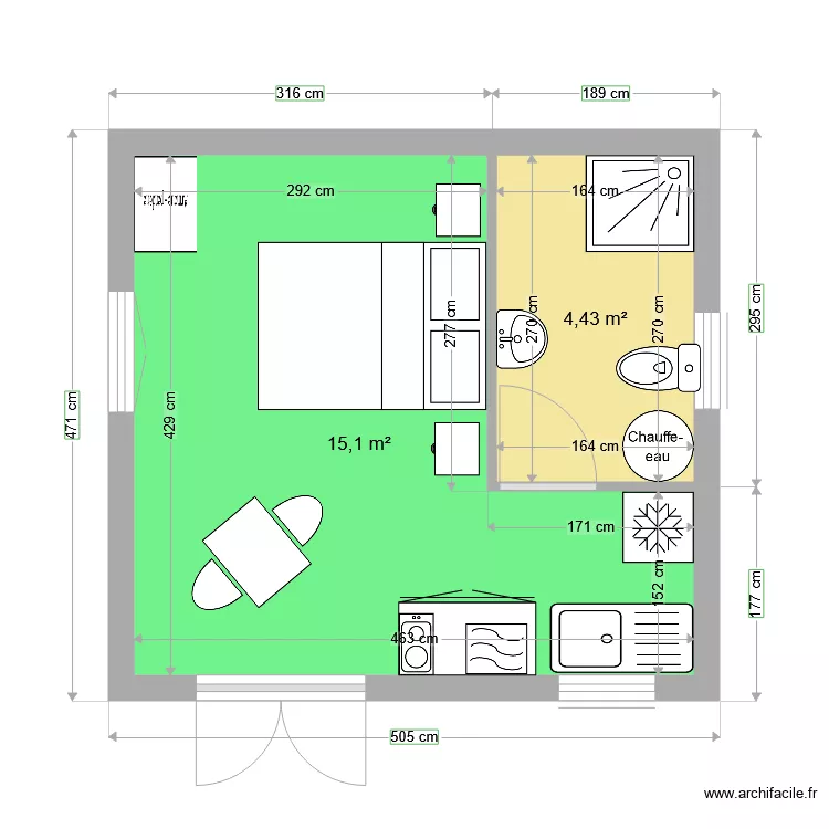 chalet 19m . Plan de 