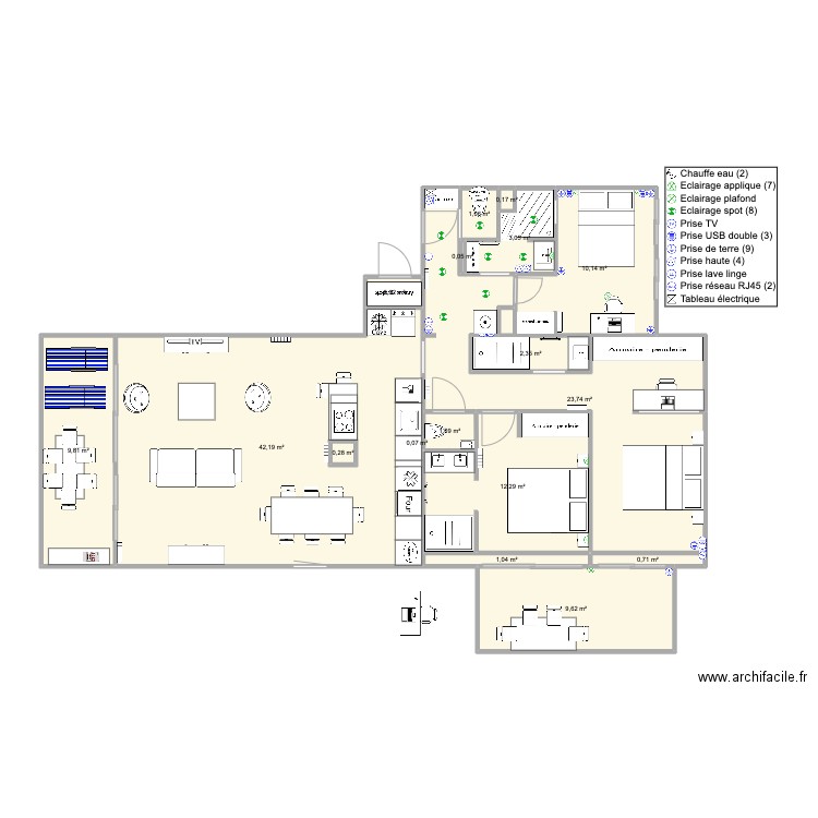 Santa Clara 2 face mer version famille Vtest3. Plan de 17 pièces et 119 m2