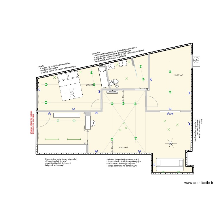 Porvenir_gauche_plan. Plan de 3 pièces et 77 m2