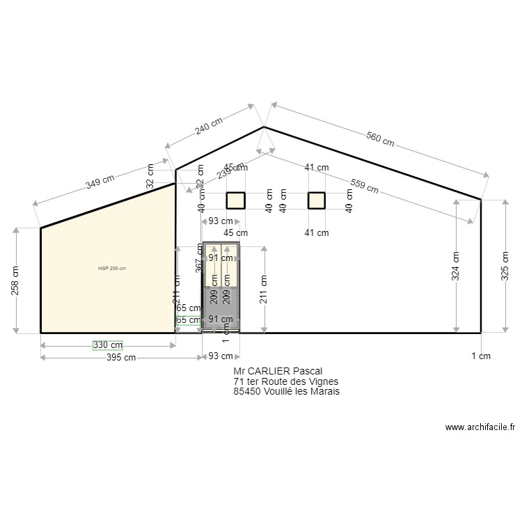 Façade SUD Actuelle. Plan de 4 pièces et 12 m2