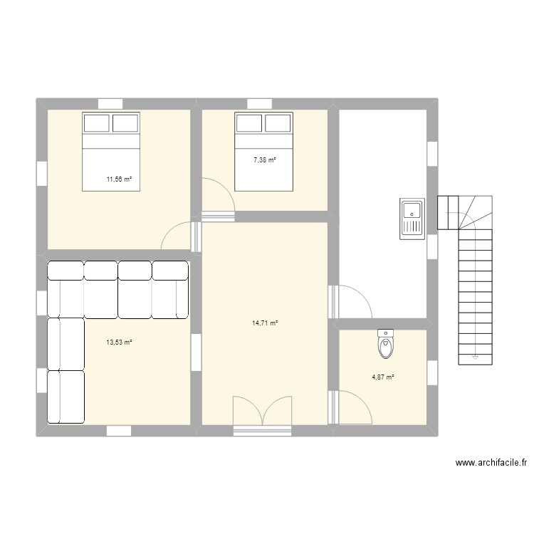 hicham. Plan de 5 pièces et 52 m2