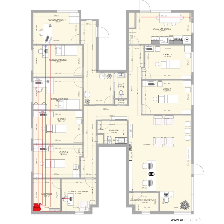 Nouvelle clinique septembre 2021 version architecte. Plan de 18 pièces et 200 m2