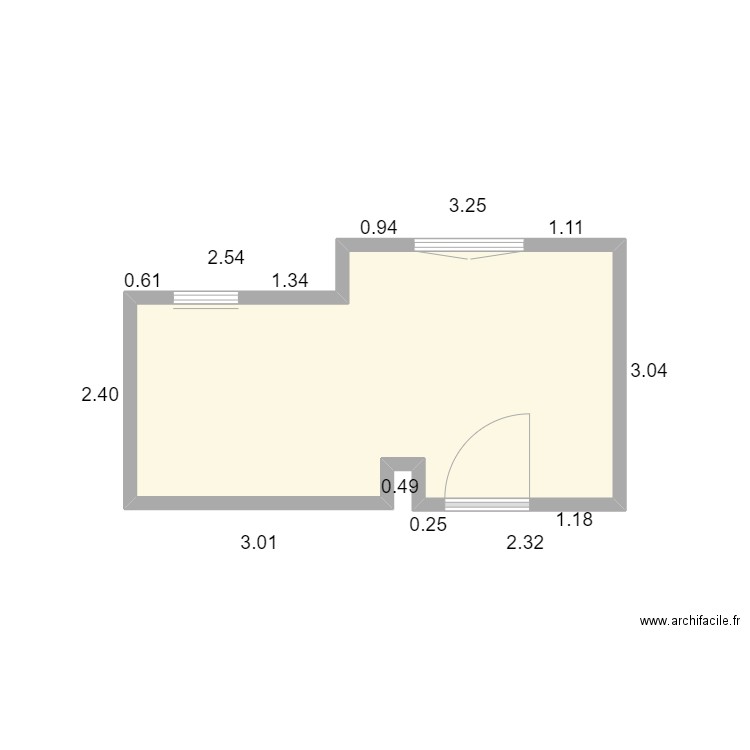 chambre F. Plan de 1 pièce et 16 m2