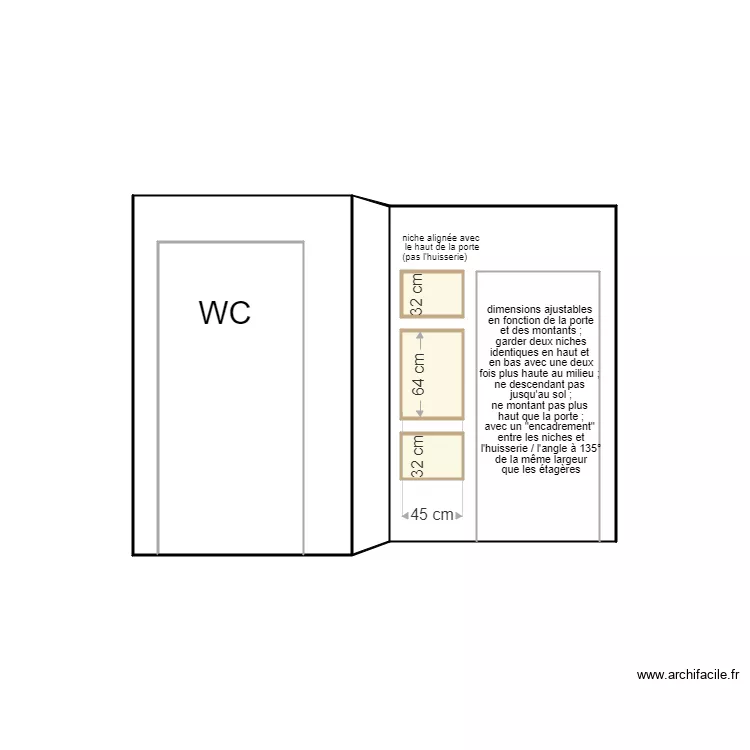 niches couloir V3. Plan de 