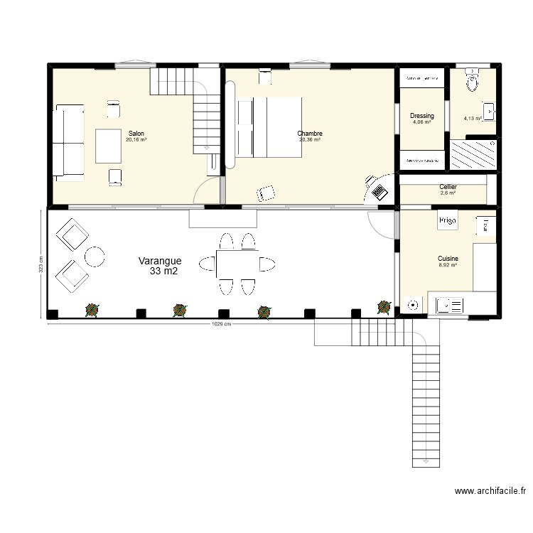 Maison haute modifie. Plan de 6 pièces et 60 m2