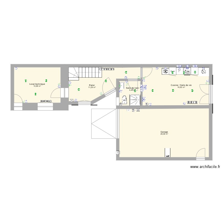 30 bis RDC projet élec. Plan de 5 pièces et 71 m2