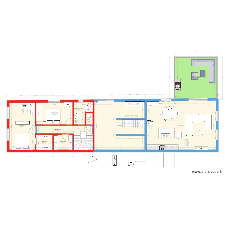 LLV ETAGE . Plan de 10 pièces et 176 m2