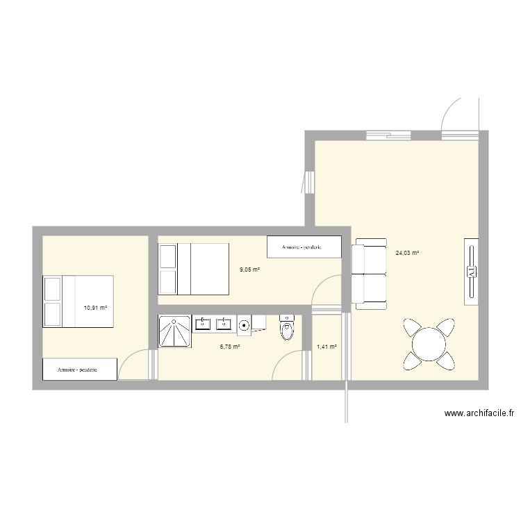 Appt 1. Plan de 5 pièces et 52 m2