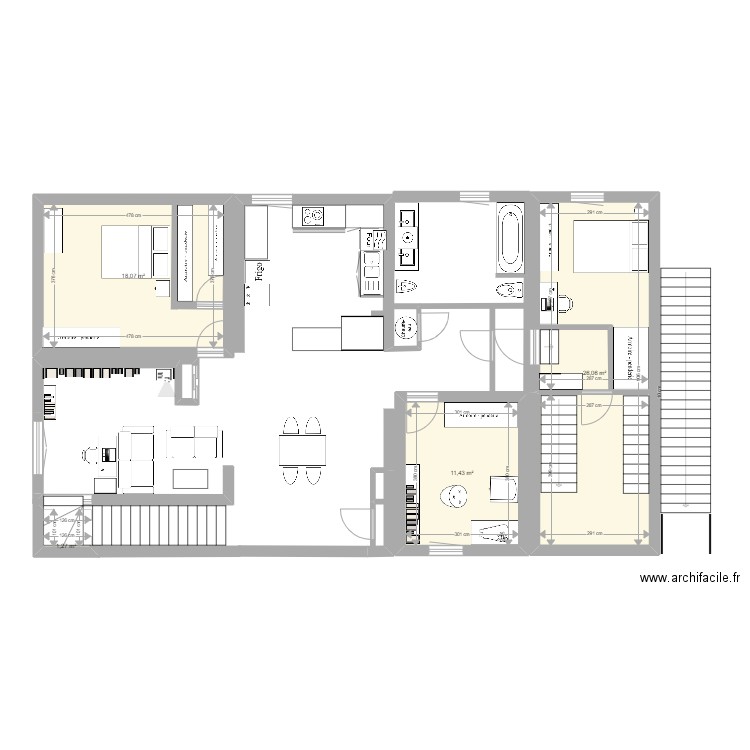 1er étage bis. Plan de 4 pièces et 57 m2