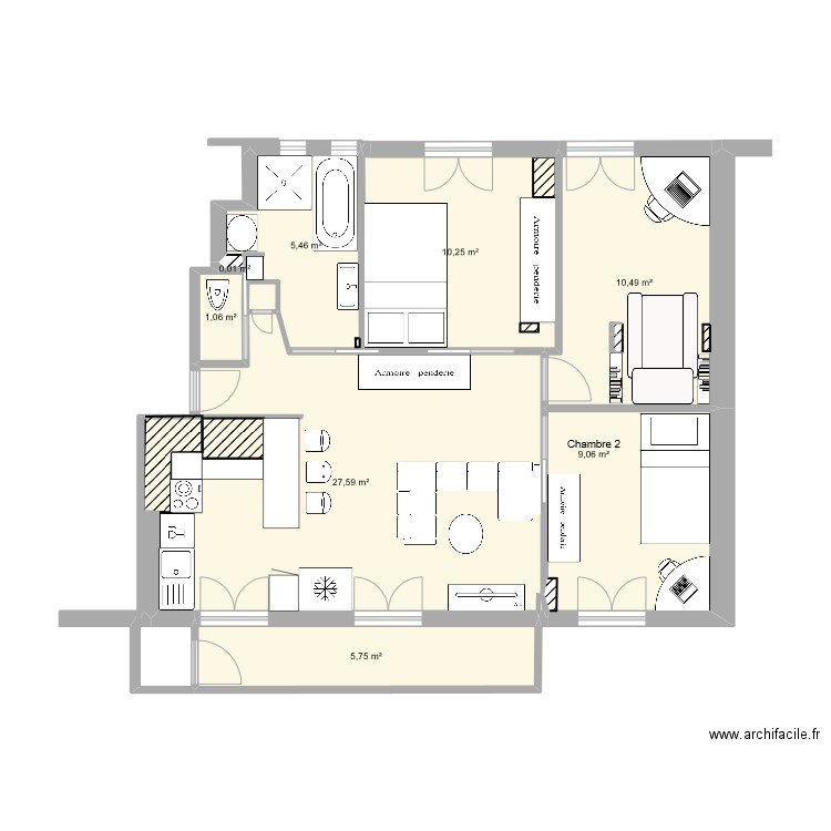 PLAN MAMAN VERSION LOFT. Plan de 8 pièces et 70 m2