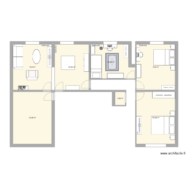 Petite chambre 266. Plan de 7 pièces et 82 m2