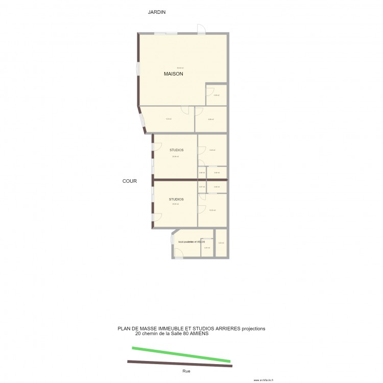 PLAN DE MASSE STUDIOS ARRIERES et GARAGE. Plan de 15 pièces et 168 m2