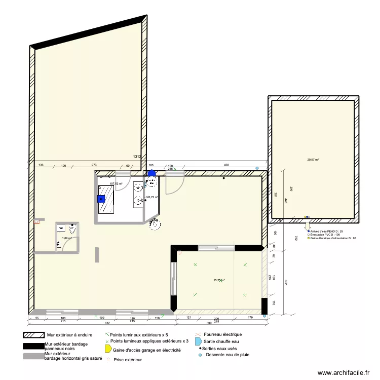Maison. Plan de 5  et 156 m²