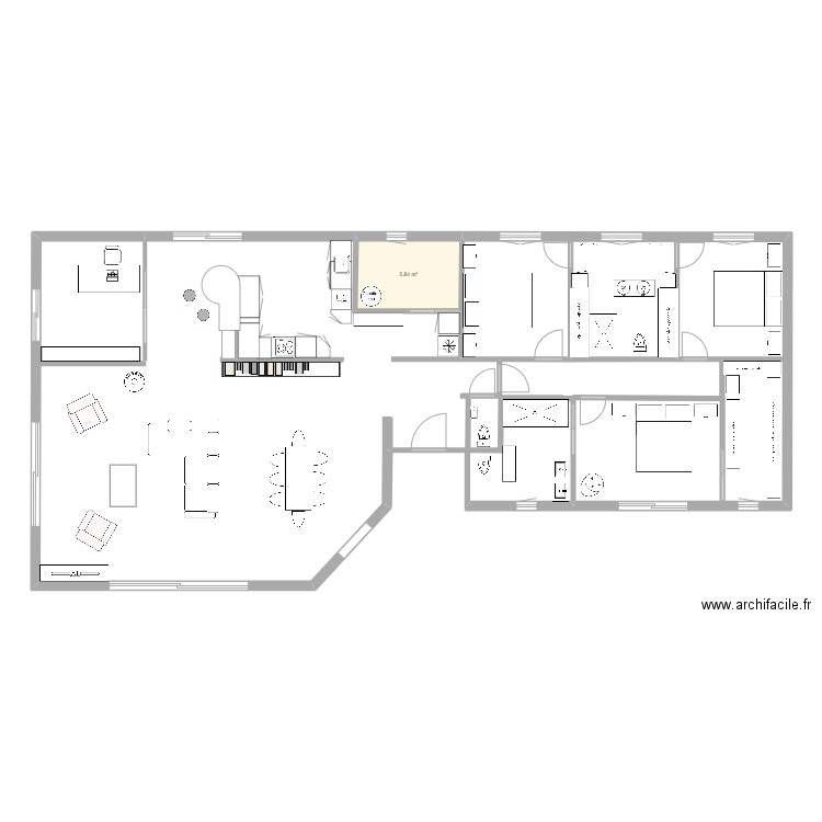 maison 3---. Plan de 1 pièce et 6 m2