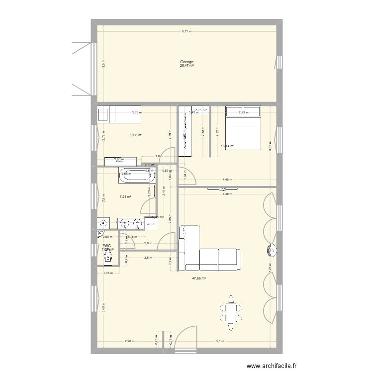 Maison Massieux 4. Plan de 8 pièces et 116 m2