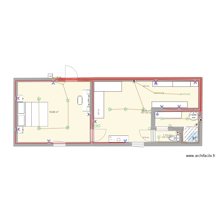 pascal. Plan de 3 pièces et 47 m2