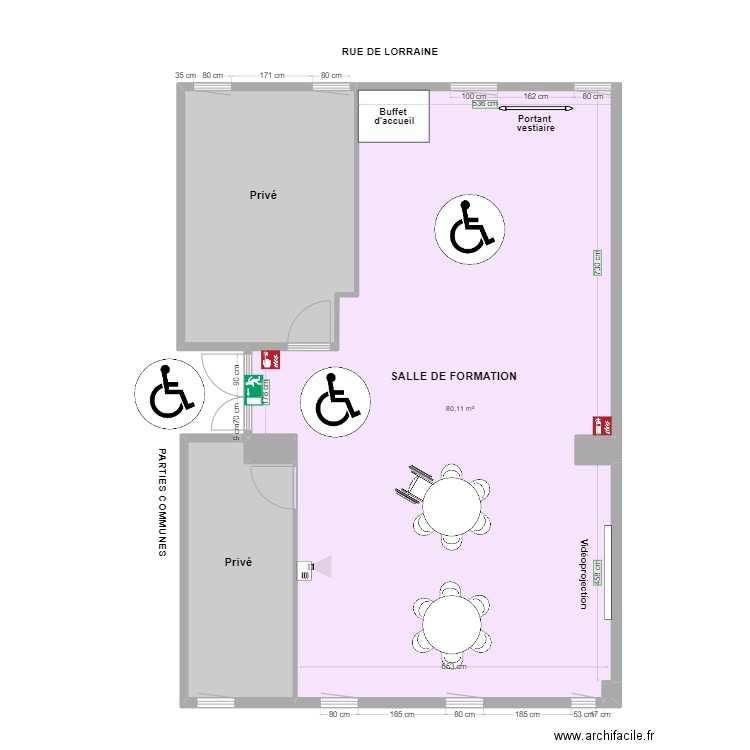 EVENTS ONE ACADEMY après travaux. Plan de 6 pièces et 111 m2